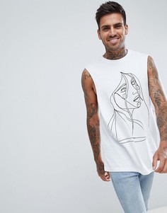 Футболка без рукавов с заниженными проймами и принтом лица ASOS DESIGN - Белый