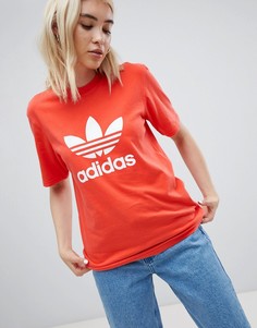 Красная футболка с логотипом-трилистником Adidas Originals - Красный