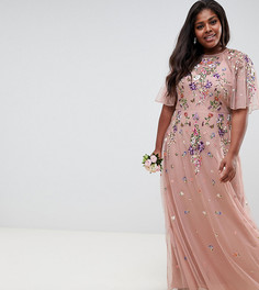 Платье макси из сетки добби с цветочной вышивкой ASOS DESIGN Curve Bridesmaid - Розовый