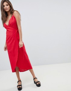Платье-комбинация макси с запахом ASOS DESIGN - Красный