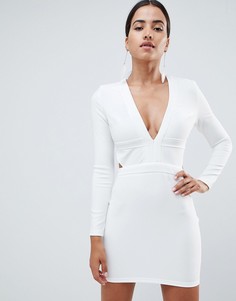 Платье мини в рубчик с декольте и вырезами In The Style Tammy Hembrow - Белый