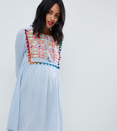 Свободное платье с декоративной отделкой и цветочным принтом Glamorous - Синий