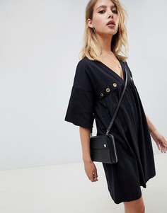 Хлопковое свободное платье с люверсами ASOS DESIGN ultimate - Черный