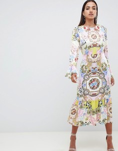 Платье макси с оборкой и платочным принтом ASOS DESIGN - Мульти