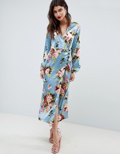 Платье миди с запахом и ярким цветочным принтом ASOS DESIGN - Мульти