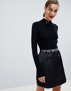 Платье мини в рубчик с логотипом Emporio Armani - Черный