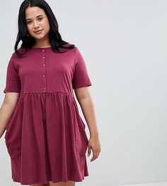 Свободное платье мини на пуговицах с карманами ASOS DESIGN Curve - Красный