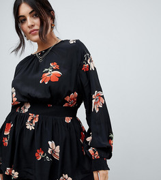 Блузка со сборками и цветочным принтом River Island Plus - Черный