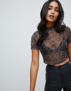 Сетчатый топ с короткими рукавами и леопардовым принтом ASOS DESIGN - Мульти