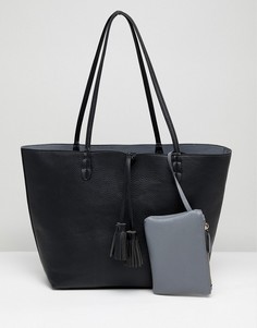 Серо-черная двусторонняя сумка-тоут с кисточками Street Level - Черный