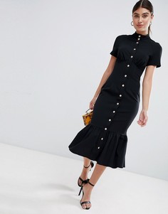Платье миди с кнопками ASOS DESIGN - Черный