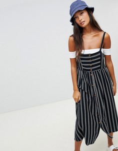 Черное платье в полоску с пуговицами Pull&Bear - Черный