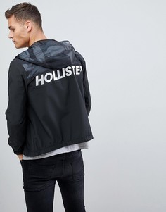 Hollister unlined lightweight hooded jacket with black camo & solid - Черный