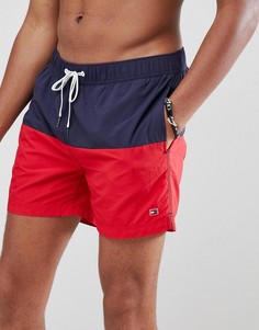 Сине-красные шорты для плавания в стиле колор блок с логотипом Tommy Hilfiger - Темно-синий