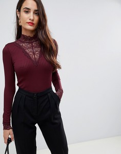 Y.A.S Long Sleeve Ribbed Jersey Top With High Neck Detail - Красный