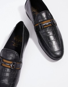 River Island leather loafers in black croc - Черный