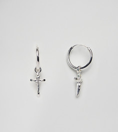 Chained & Able hanging Crucifix earrings in silver - Серебряный
