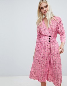 Платье миди с цветочным принтом, плиссированной юбкой и пуговицами ASOS DESIGN - Мульти