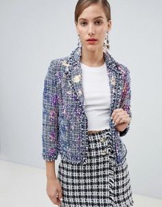 Черный комбинезон на бретельках с кнопками River Island - Синий