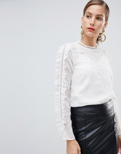Белая блузка с вышивкой River Island - Кремовый