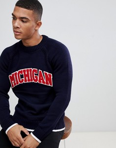 Темно-синий джемпер с принтом Michigan New Look - Темно-синий