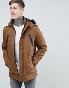 Парка табачного цвета с отделкой искусственным мехом ASOS DESIGN - Коричневый