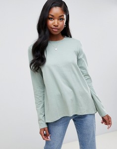 Зеленый лонгслив с удлиненным краем и разрезом ASOS DESIGN - Зеленый