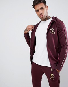 Gym King muscle hoodie in burgundy with gold piping - Красный