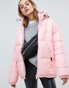Дутая куртка с вышитым логотипом и капюшоном Schott - Розовый