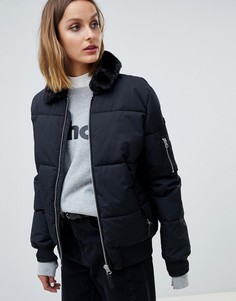 Дутая куртка с воротником из искусственного меха Schott - Черный