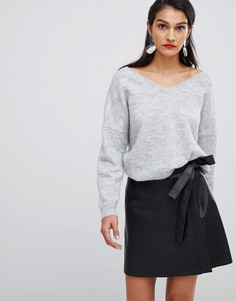 Кожаная юбка с запахом Selected Femme - Черный