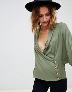 Топ со свободным воротом и пуговицами ASOS DESIGN - Зеленый