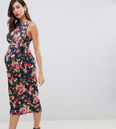 ASOS DESIGN Maternity knot front slinky dress in floral print - Мульти