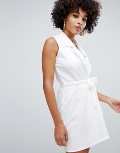 Missguided sleeveless tie waist dress in white - Белый