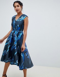 Жаккардовое платье с асимметричным краем Closet London - Темно-синий