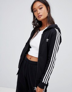 Худи черного цвета на молнии с полосками Adidas Originals - Черный