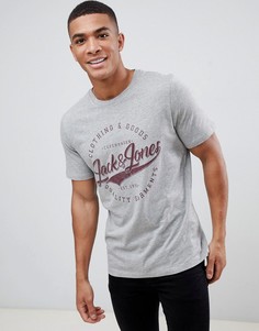 Футболка с логотипом и принтом Jack & Jones - Серый