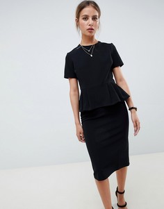 Платье-футляр в рубчик с баской ASOS DESIGN - Черный