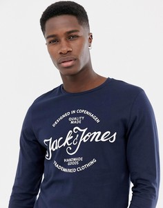 Лонгслив с принтом логотипа Jack and Jones - Темно-синий