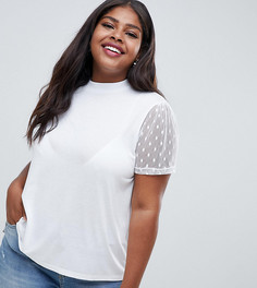 Футболка с высоким воротом и рукавами из сетки добби ASOS DESIGN Curve - Белый