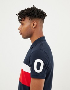 Футболка-поло с контрастной вставкой и принтом на рукавах Jack & Jones Core - Темно-синий