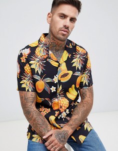 Черная рубашка классического кроя с принтом и воротником в виде лацканов ASOS DESIGN - Черный