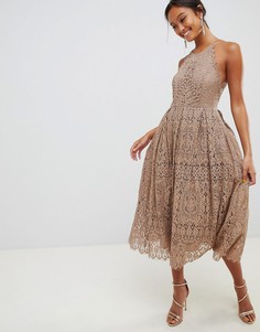 Кружевное платье миди для выпускного с фигурными краями ASOS DESIGN - Коричневый