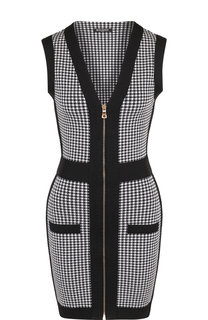Приталенное мини-платье на молнии с V-образным вырезом Balmain