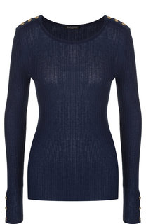 Однотонный хлопковый пуловер с круглым вырезом Balmain