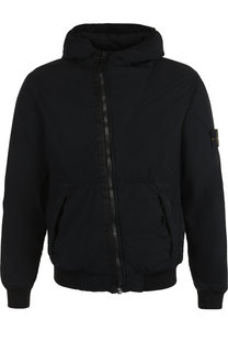 Пуховик на косой молнии с капюшоном Stone Island