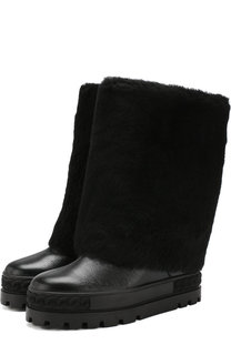 Кожаные сапоги с отделкой из овчины Casadei