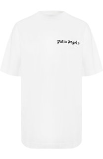 Хлопковая футболка с круглым вырезом и логотипом бренда Palm Angels