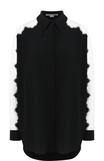 Шелковая блуза с контрастной кружевной вставкой Stella McCartney