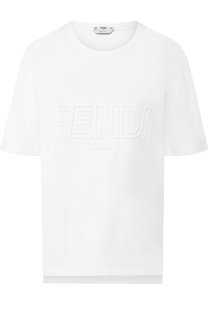Хлопковая футболка с круглым вырезом и логотипом бренда Fendi